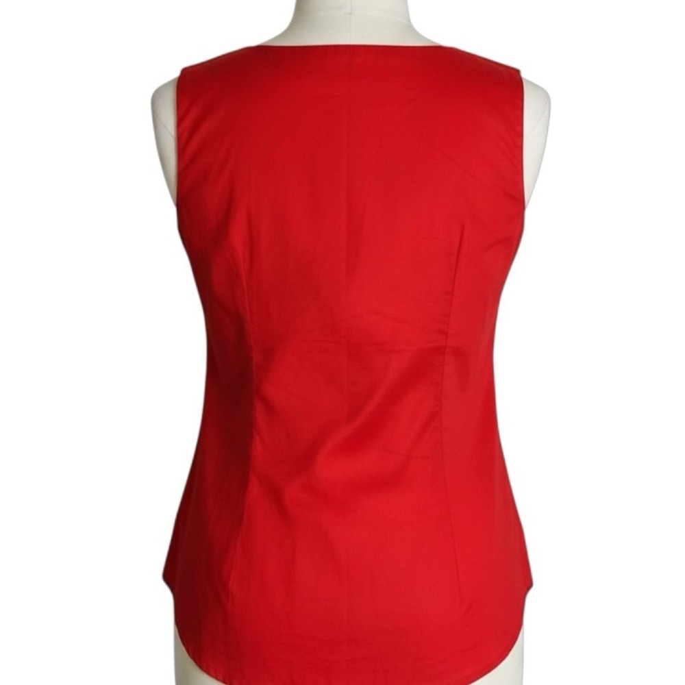 Red Embroidered Cotton Shirt Women's Size 4 Boho Sleeveless Flowers - Picture 3 of 7